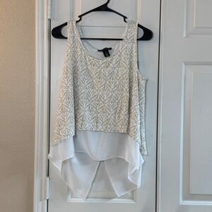 White‎ House/Black Market Gold & White Scoop Neck Sleeveless Top Sz M Split Back
